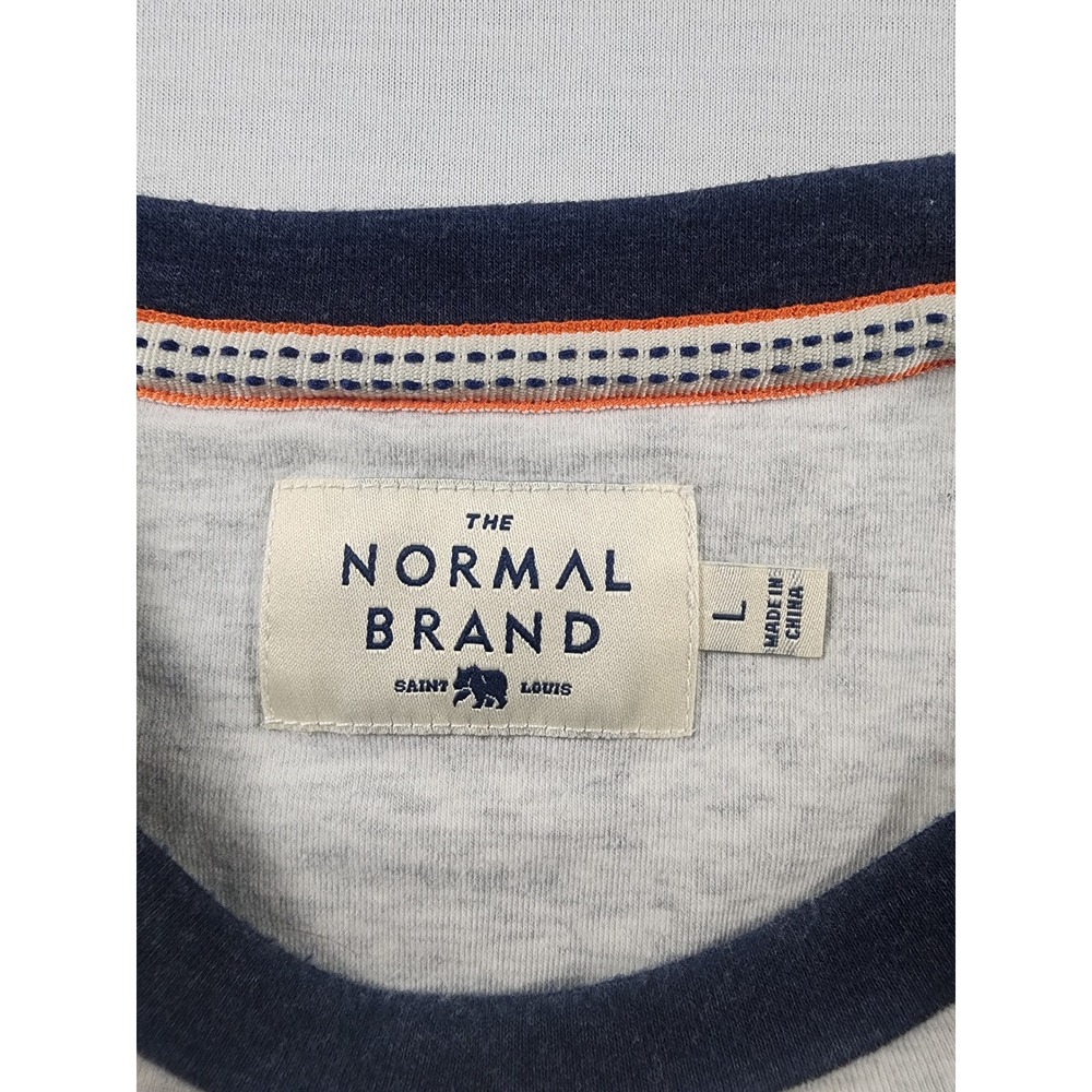 Puremeso The Normal Brand Mens Large Raglan Long Sleeve Grey Navy Striped Prep - Picture 5 of 8
